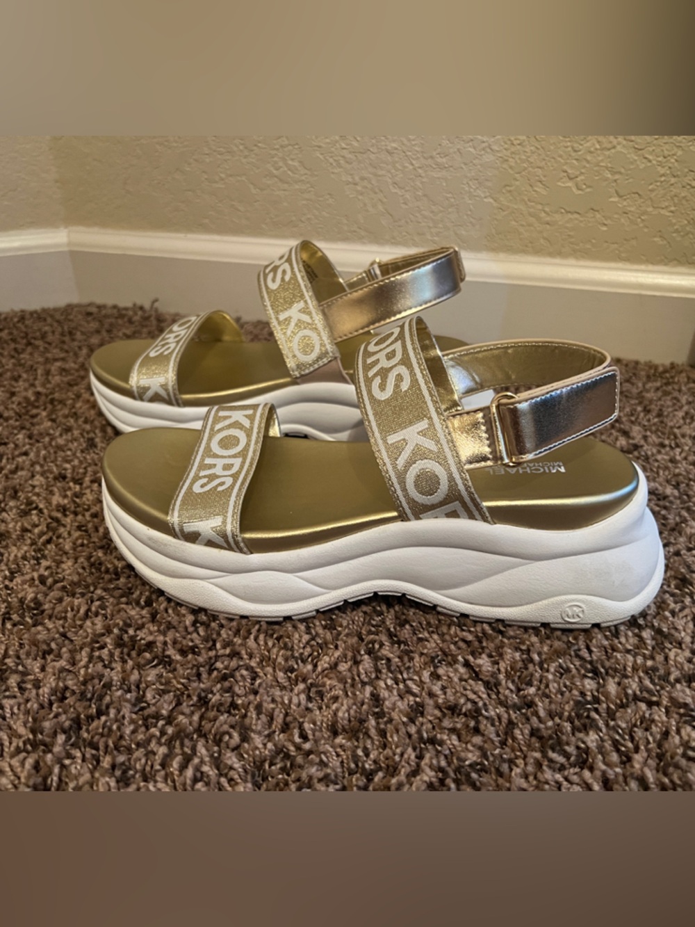 Michael Kors Gold Platform Logo Strap Sandals for Women